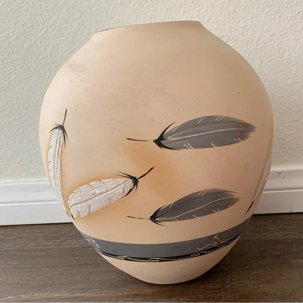 Vintage Native American Pottery Vase Signed By Grey Father, 1985